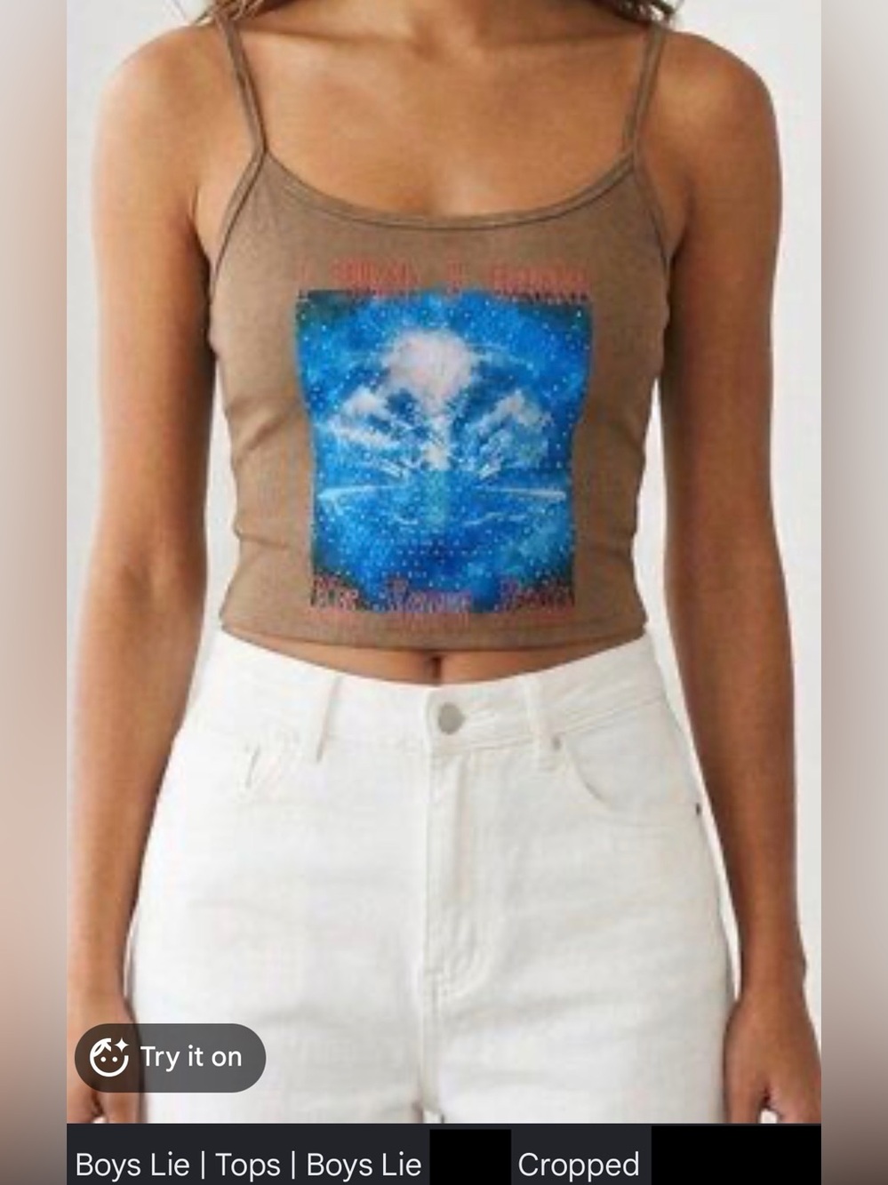 NWT Boys Lie "Fix Your Pain" Cropped Brown w Blue Graphic Rhinestone Tank XS/SM